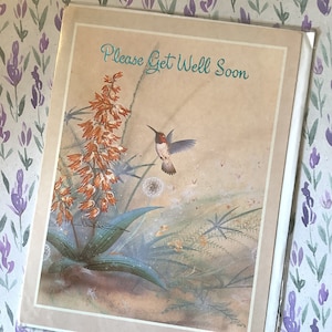 RARE vintage Circa 1980s 'Please Get Well Soon' Card - Pretty Bird & Floral Design - Simple Greeting Card - Pevril Card - A Card To Treasure
