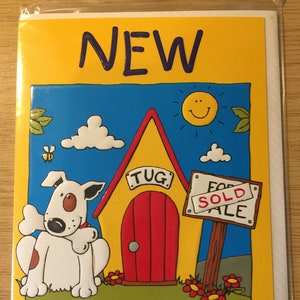 Vintage 1998 Tarjeta no escrita 'Nuevo hogar' con lindo diseño de perro Bull Terrier - Plips Diseñado por Sophie Royles Card - Felicitaciones - Tarjeta divertida