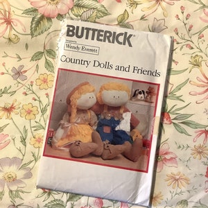 RARE Vintage Uncut 1990 Butterick Sewing Pattern 4948 Designed By Wendy Everett 'Country Dolls and Friends' - Doll, Teddy Bear & Dog Pattern