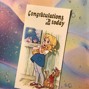Raro biglietto vintage degli anni '70 della Walt Disney Productions "Congratulazioni 2 oggi" con una scena del film "The Rescuers" - Biglietto da conservare