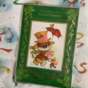 RARO vintage anni '70 'Con i migliori auguri di Natale a un caro nipote' Biglietto grande ADORABILE Kitsch Cane e topo Design di Arti - Sweet Verse