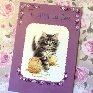 RARE Vintage Circa 1970er Jahre 'To Mum with Love 'Geburtstagskarte - Kätzchen & Wolle Design - Made in England von Waldorf - Sweet Vers - Cat Loving Mum