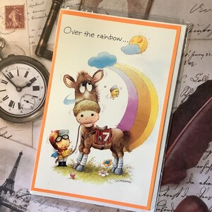 SEHR SELTENE Vintage 1970er Jahre 'Swifty und Sam' leere Grußkarte - Fun Horse, Jockey & Rainbow Design von Giordano Art - Horse Riding Lover Card