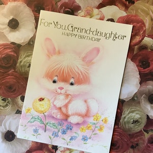 RARE Vintage/Retro Circa 1980 'Per te nipote buon compleanno' Card con Cute/Kitsch Rabbit & Ladybird Design -Sweet Verse-Nostalgia