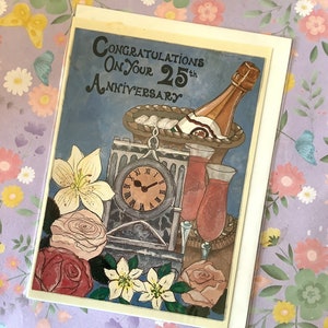 ZELDZAME Vintage 1994 'Gefeliciteerd met uw 25e verjaardag' kaart met PRACHTIG Art Nouveau-stijl ontwerp - een kaart om te koesteren - blanco binnenin