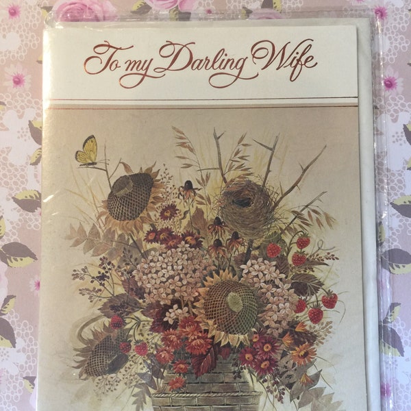 EXTREMELY Rare Unsigned Vintage Circa 1970s Robert Laessig Design 'To my Darling Wife' Birthday Card Stunning Floral Design -A Card To Frame