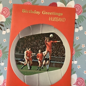 EXTREMAMENTE RARO Vintage Circa 1970s 'Birthday Greetings Husband' Retro 'Football Match' Cartão de foto - Sweet Verse Football/Soccer Fan Husband