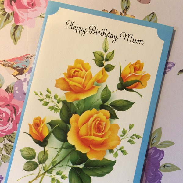 EXTREMELY Rare Unused Vintage Circa 1960s 'Happy Birthday Mum' Card - Sweet Yellow Roses Design - Sentimental Verse - Vintage/Floral Lover