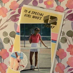 RARE Vintage/Retro Circa 1980s 'To A Special Girl Who's 12 Today' Retro 1980s Tennis Playing Girl Photo Card - Nostalgic - Film Prop Card