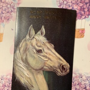 Cartão EXTREMAMENTE RARO Vintage/Retro por volta de 1970 'Para meu marido feliz aniversário' - Design deslumbrante de cavalo - Retro/Vintage/Marido amoroso