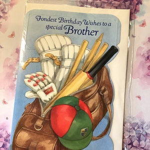 RARE Circa 1970 'Fondest Birthday Wishes to a special Brother' Cartão retrô com tema de críquete -Retro/Cricket Lover Brother -Sweet Greeting
