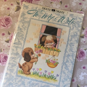 ZELDZAME Vintage/Retro Circa jaren 1970 'To My Wife' Cute Dog Design Verjaardagskaart - Kitsch Card - Dog Lover Wife - Nostalgische Card - Sweet Verse Card