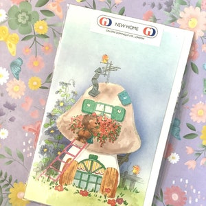 Fantastische vintage/retro 'New Home'-kaart uit circa jaren 80 met schattig, glittery egelontwerp - een kaart van Gallerie Dominique - een mooie kaart om te koesteren