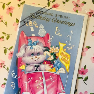 Cartão RARO Vintage Circa 1980s 'Enviando Saudações Especiais de Aniversário' - Design Bonito de Cachorro - Cartão de Amigo Retro/Amante de Cachorro - Verso Doce - KitschCard
