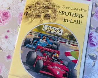 RARE Vintage/Retro 1980s Motor Racing Themed 'Happy Birthday To A Dear Brother-In-Law' Card - Retro Card - Racing Car Card - Racing  Car Fan