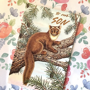 SELTENE Vintage 1970er Jahre 'To Our Son' Atemberaubende Iltis (?) und Wald Design Geburtstagskarte - Sentimental Verse - Nature Loving Son Birthday Card