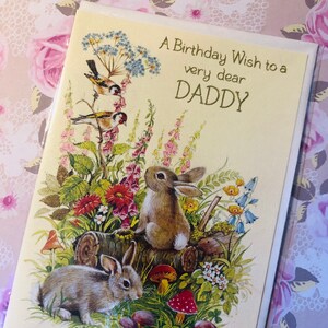 Cartão RARE True Vintage/Retro Circa 1970 'Um desejo de aniversário para um papai muito querido' projetado por Ray Cresswell -Cute Nature Design - Sweet Verse