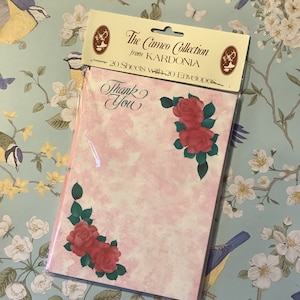 Fabulous Vintage Circa 1970s 'Thank You' Note Paper 20 Pink Sheets Pretty Roses Design & 20 Pink Envelopes Vintage Wedding Stationery image 1