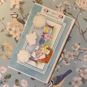 RARO biglietto per neonato vintage/retrò degli anni '80 circa - abiti per bambini super carini sul design della linea di lavaggio - biglietto per amanti vintage - semplice saluto