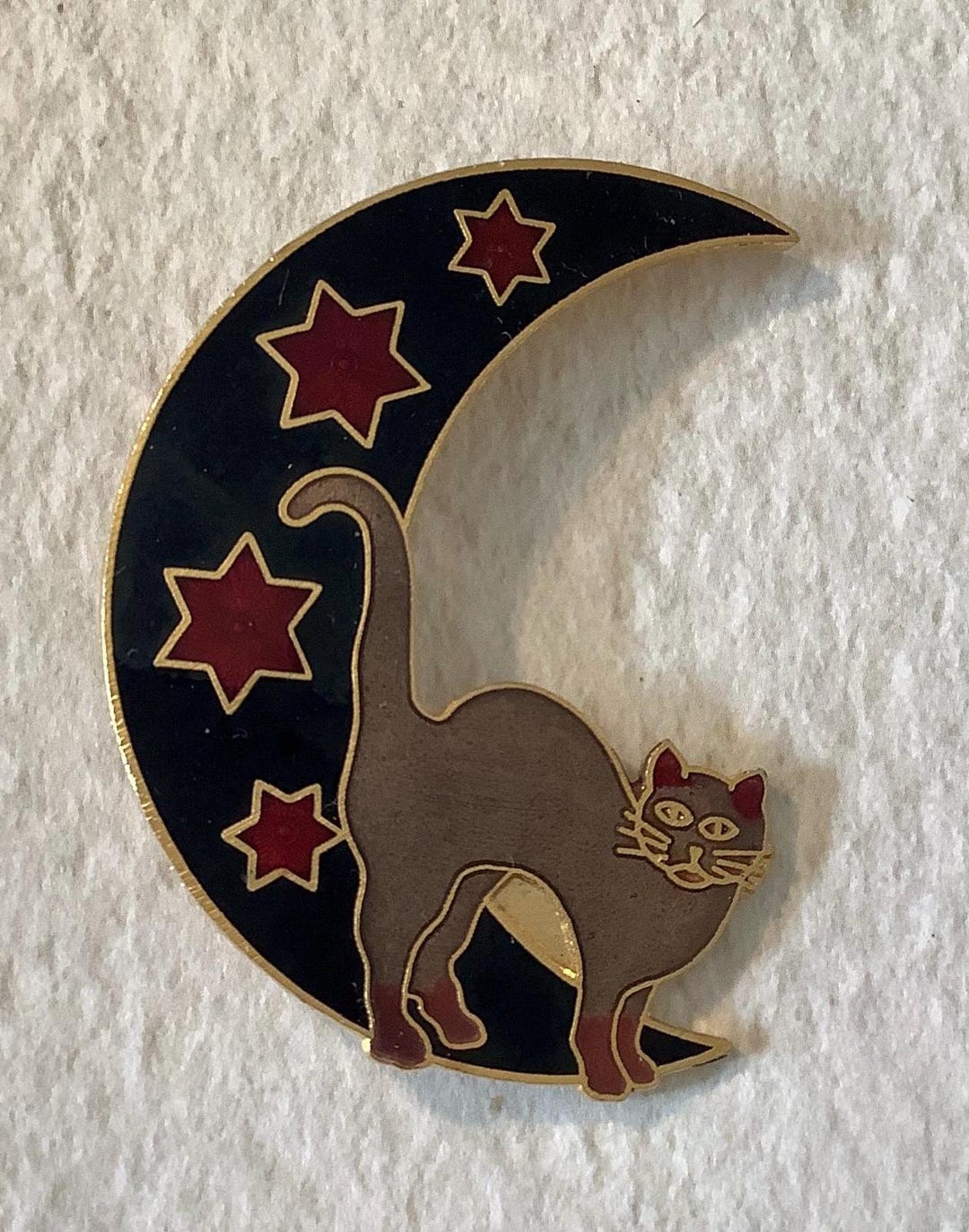 RARE Stunning Vintage Circa 1980s Cat on the Moon Enamel Brooch ...