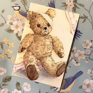 RARE vintage 2004 ours à l'ancienne avec une carte de voeux vierge design bandage conçue par Gill Guile - Get Well Soon - carte à encadrer