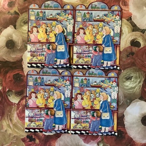 RARE vintage Circa 1990s Blank Courtier 'Toy Shop' Design - MINIATURE Triple Fold-Out Cards/Gift Tags in Packs of Four -Card to Keep FOREVER