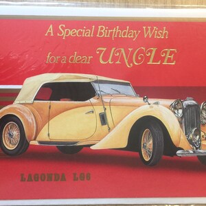 FABULOUS Vintage/Retro Circa 1970s 'Um desejo especial de aniversário para um querido tio' - Apresentando um cartão de aniversário Lagonda LG6 -Car Loving Uncle Birthday