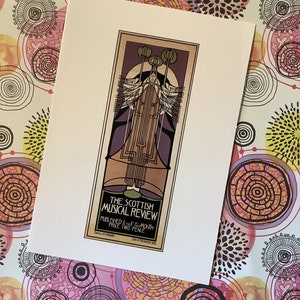 Carte de voeux vierge Charles Rennie Mackintosh, vintage 2002, avec une affiche pour la Scottish Musical Review, une superbe carte à encadrer