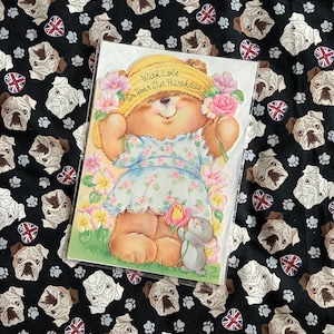 RARE Large Vintage/Retro Circa 1980s 'Con amor en tu 21 cumpleaños' Tarjeta - Dulce oso de peluche y tarjeta de diseño de ratón - Retro/Teddy Lover Card