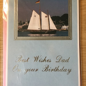 RARO E FAVOLOSO Biglietto fotografico vintage/retrò degli anni '70 "I migliori auguri per papà per il tuo compleanno" con una nave - Biglietto per papà amorevole a vela/nave