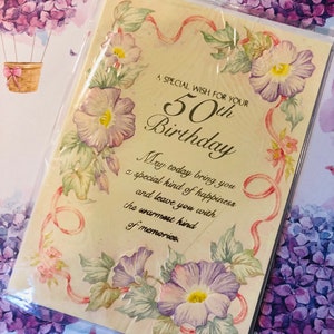 Vintage Circa 1990er Jahre 'Ein besonderer Wunsch für Ihren 50. Geburtstag' Karte - Schönes Blumendesign von Karen - Süße Verskarte -Vintage / Blumenliebhaber