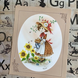 ZELDZAME jaren 1970 Malcolm Greensmith Holly Hobbie-stijl mooi meisje ontwerp niet-gemonteerde vintage print op lijst - INDIVIDUEEL verkocht - jaren 70 decor - jaren 70 kunst