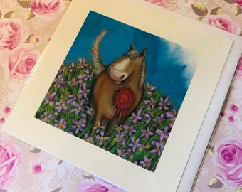 FABULOUS Cute, Horse in a Rosette Design -Blank Greetings Card -Junk Journal  -A Card To Frame Card To Treasure -Horse Lover Card -5.5"x5.5"