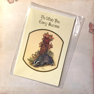 RARA cartolina vintage degli anni '70 circa "Per augurarti ogni successo" con STUPENDO disegno di tasso - Semplice saluto - Biglietto per amanti della natura - Tradizionale