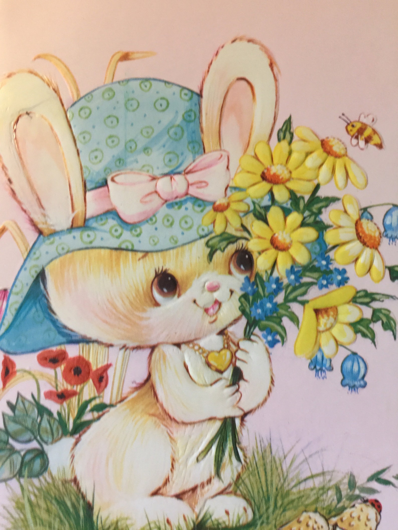 Angels Rabbit 70s RARE Vintage/retro Circa 1970s 'wishing You a Wonderful Birthday' Card ...