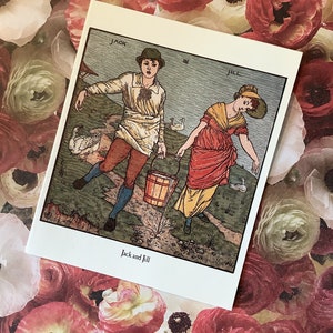 EXTREMELY RARE Vintage Circa 1970s &#39;Old Rhymes&#39; Nursery Rhyme &#39;Jack and Jill&#39; Stunning Design by Walter Crane Card To Frame DAMAGED Envelope