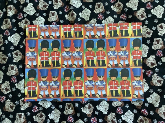 Very RARE Vintage Circa 1980s Stunning Cute Soldier Design Gift Wrap -Original - Unused - Retro Wrapping Paper Sheets - Birthday Paper - Fun