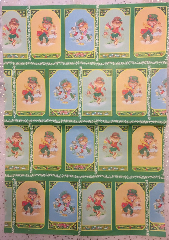 Vintage Christmas Gift Wrapping Paper Sheets 1960's 1970's Kids Children  Kitsch
