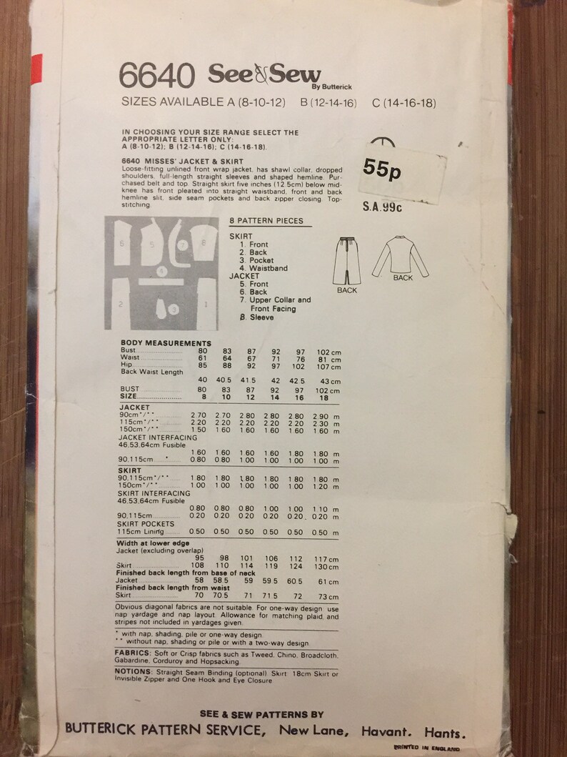 Vintage 1980s Butterick Sewing Pattern 6640 – Misses Jacket & Skirt ...