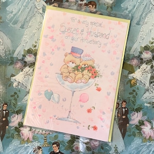 Vintage/retrò circa anni '90 "Per una sorella e un marito molto speciali per il vostro anniversario" biglietto con grazioso design a forma di orsetto in stile "Amici per sempre"