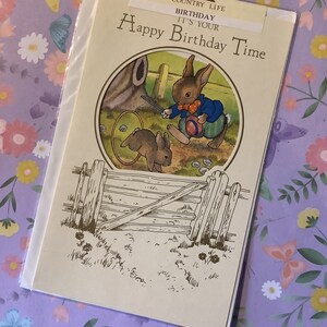ZELDZAME echte vintage/retro circa jaren 1980 'It's Your Happy Birthday Time' Country Life Open verjaardagskaart - ontwerp lief konijn - eenvoudige groet