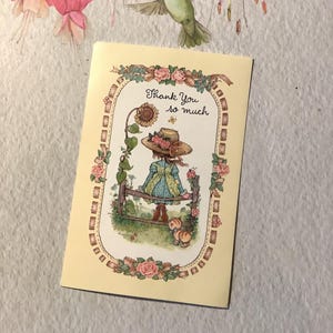 RARE Vintage Circa 1970s Small &#39;Thank You&#39; Card Designed by Anne Liese Cute Girl, Cat and Floral Design  -Collectable Card - 1970s Nostalgia