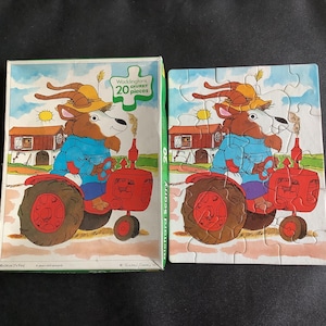 RARE Vintage 1979 Richard Scarry Waddington's 20 Chunky Piece Jigsaw Puzzle ADORABLE Goat on a Tractor Design - 18 x 24 cm or 7 x 9 ins