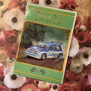 RARE Vintage/Retro Circa 1980s &#39;To a dear Cousin Happy Birthday&#39; Card - Rally Car Design - Rally Car Lover Card -Sweet Verse- Nostalgic Card