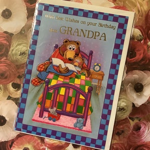 Cartão RARE Vintage/Retro Circa 1970 'Com os melhores desejos no seu aniversário, querido vovô' - Cartão com design de ursos fofos - Verso doce - Cartão fofo