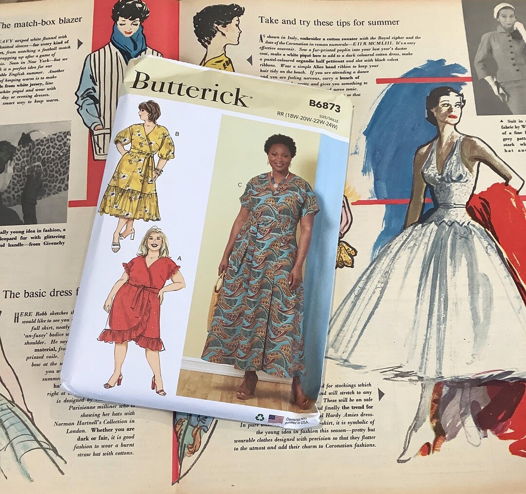 Stapoo Pattern Uncut 2022 Butterick Sewing Pattern B6873 for a Misses' Dress and Sash ...