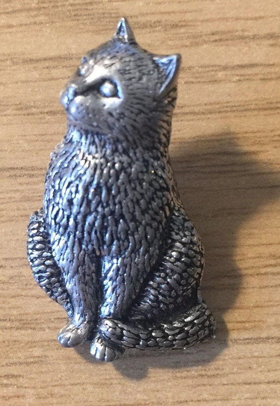 RARE Stunning Vintage Pewter Cat Brooch Signed by the… Gem