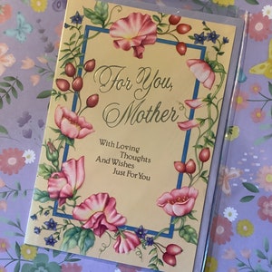 Biglietto di compleanno vintage degli anni '90 "Per te, mamma" con uno splendido disegno floreale e versi dolci - Biglietto di auguri per madre amorevole/nostalgia floreale