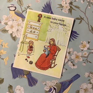 Carte vintage 1978 extrêmement RARE pour le frère et la sœur d'une soeur - Conception mignonne, kitsch pour maman, bébé et petite fille - Une carte à chérir POUR TOUJOURS