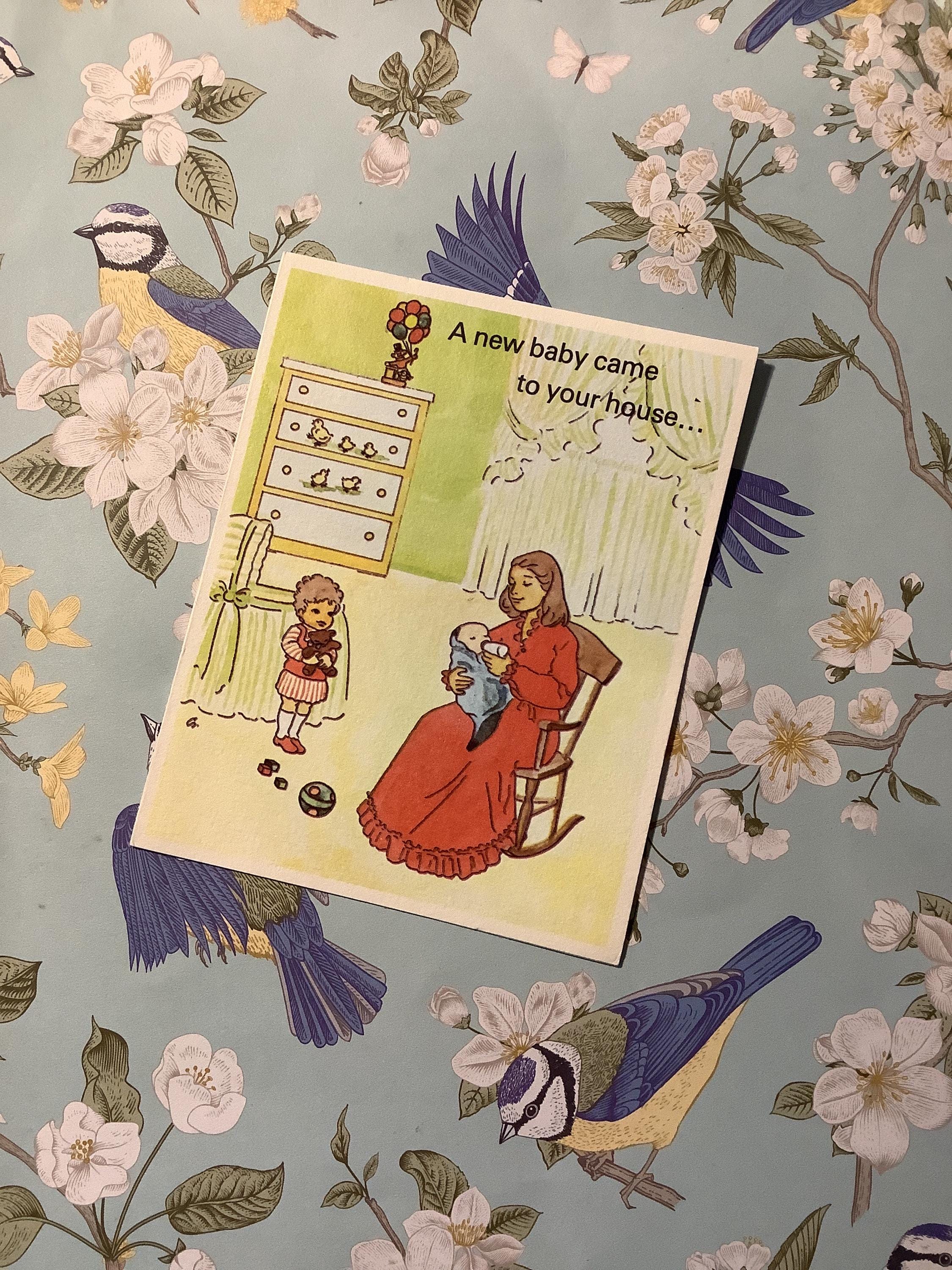 Extremely RARE Vintage 1978 New Baby Sibling for a Sister Card - Cute, Kitsch Mummy, Baby and Little Girl Design -A Card to Treasure FOREVER